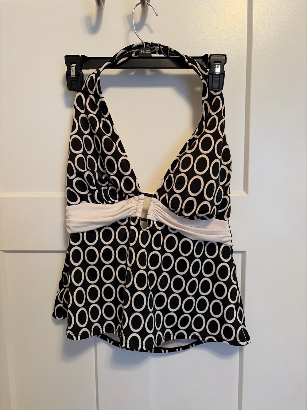 Caribbean Joe Black and White Halter Tankini with Ring Detail